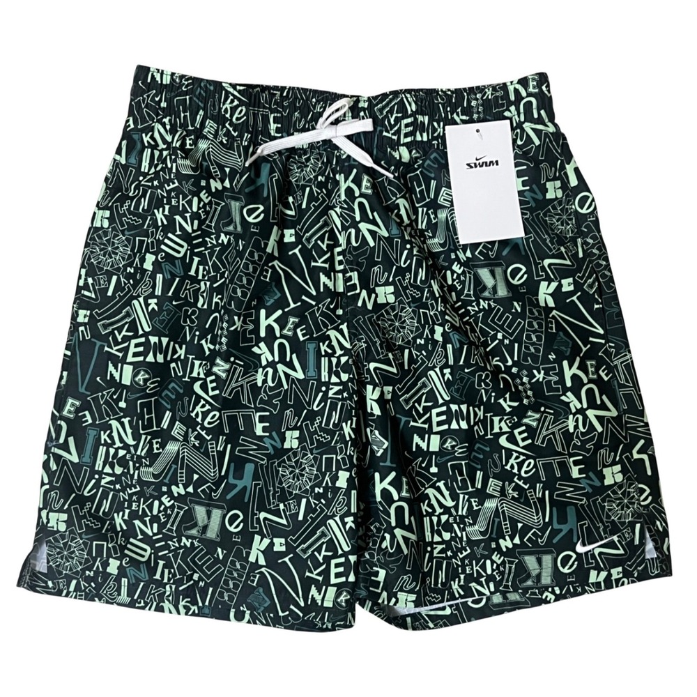 Nike Swim Trunks Mens Small Black Green New Logo All Over Print‎ NESSF571-338